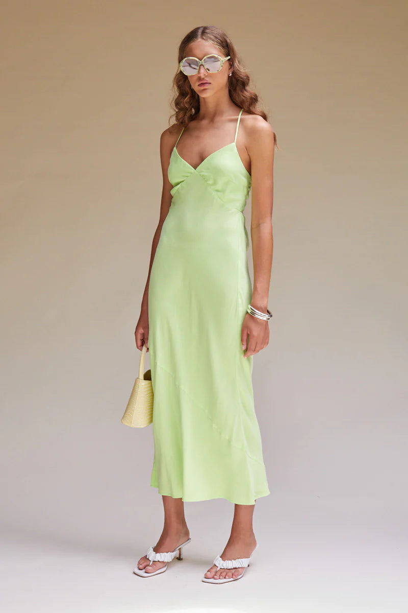 Suboo Sky Tie Back Slip Dress - Lime – Dress Hire AU