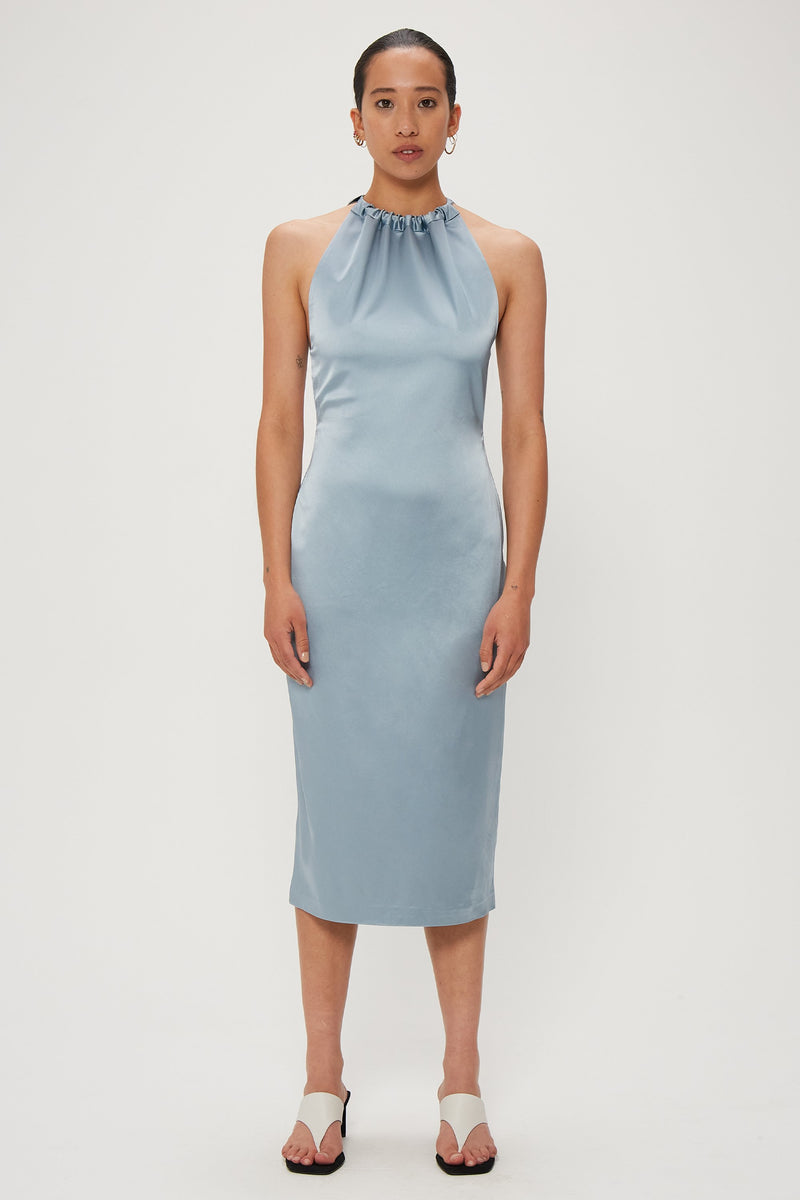 Collective The Label Exclusive High Neck Satin Mini Dress in Powder Blue