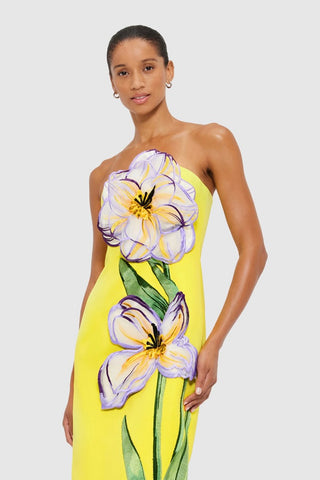 Leo Lin Rayna Appliqué Floral Maxi Dress - Iris Print in Yellow