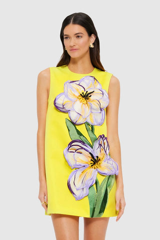 Leo Lin Yvonne Appliqué Floral Mini Dress - Iris Print in Yellow