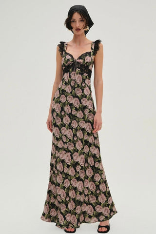 For Love & Lemons Fallen Rose Maxi - Black