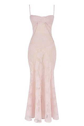 House of CB Seren Floral Lace Back Maxi Dress - Soft Pink