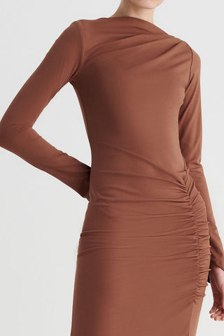 Suboo Ivy Long Sleeve Rouched Dress - Chocolate