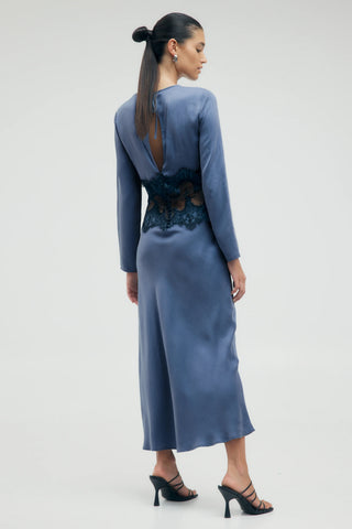 Third Form Visions Lace Trim Long Sleeve Maxi Dress - Sapphire