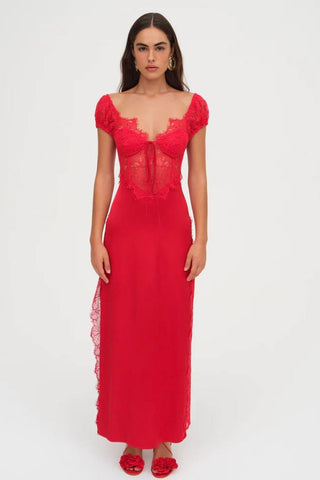 For Love & Lemons Casey Maxi Dress - Red