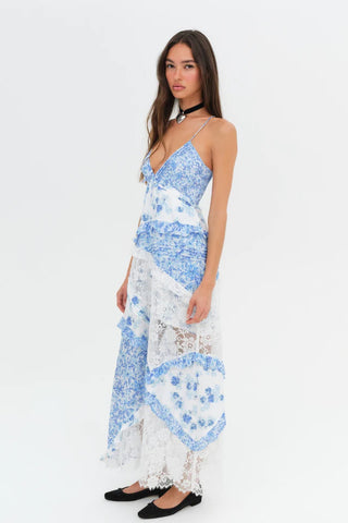 For Love & Lemons Rosalyn Maxi Dress - Blue