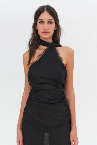 For Love & Lemons Angela Chiffon Maxi Dress - Black