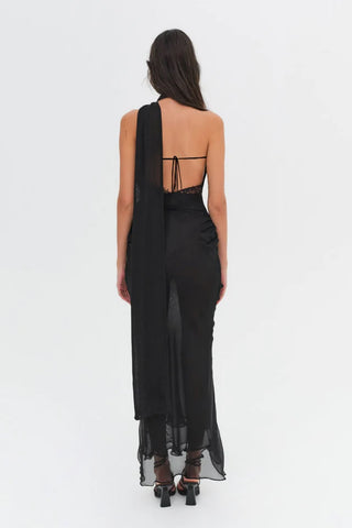 For Love & Lemons Angela Chiffon Maxi Dress - Black