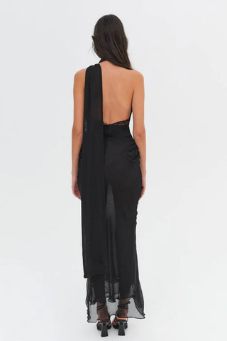 For Love & Lemons Angela Chiffon Maxi Dress - Black