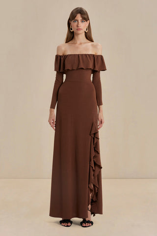 Sonya Aria Ruffle Dress - Espresso