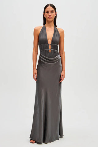 Misha Collection Celine Satin Maxi Dress - Pewter