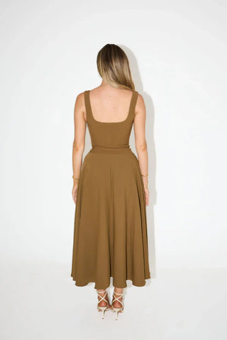 Odd Muse The Ultimate Muse Low Waist Square Neck Midi Dress - Olive