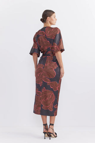 Pasduchas Farah Wrap Midi Dress - Dark Floral