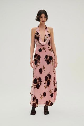 For Love & Lemons Rose Velvet Maxi Dress - Rose