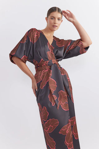 Pasduchas Farah Wrap Midi Dress - Dark Floral