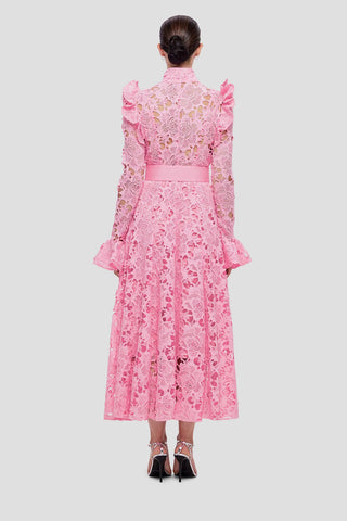 Leo Lin Aliyah Lace Butterfly Sleeve Midi Dress - Candy Pink