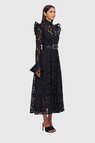 Leo Lin Aliyah Lace Butterfly Sleeve Midi Dress - Ebony