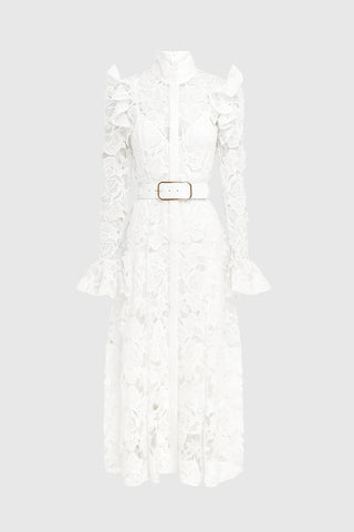 Leo Lin Aliyah Lace Butterfly Sleeve Midi Dress - Snow