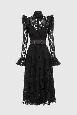 Leo Lin Aliyah Lace Butterfly Sleeve Midi Dress - Ebony