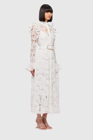 Leo Lin Aliyah Lace Butterfly Sleeve Midi Dress - Snow