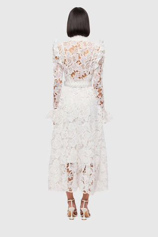 Leo Lin Aliyah Lace Butterfly Sleeve Midi Dress - Snow