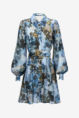 Sofia Irina Mini Shirt Dress - Blue Floral Print