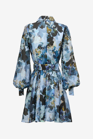 Sofia Irina Mini Shirt Dress - Blue Floral Print