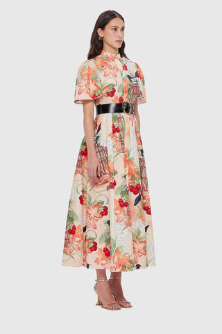 Leo Lin Bianca Short Sleeve Midi Dress - Azalea Print In Fortune