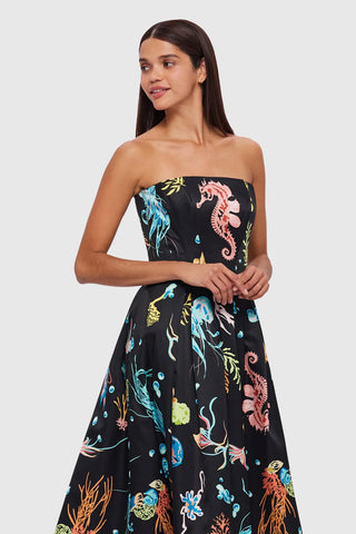 Leo Lin Leanne Bustier Midi Dress - Twilight Print in Black