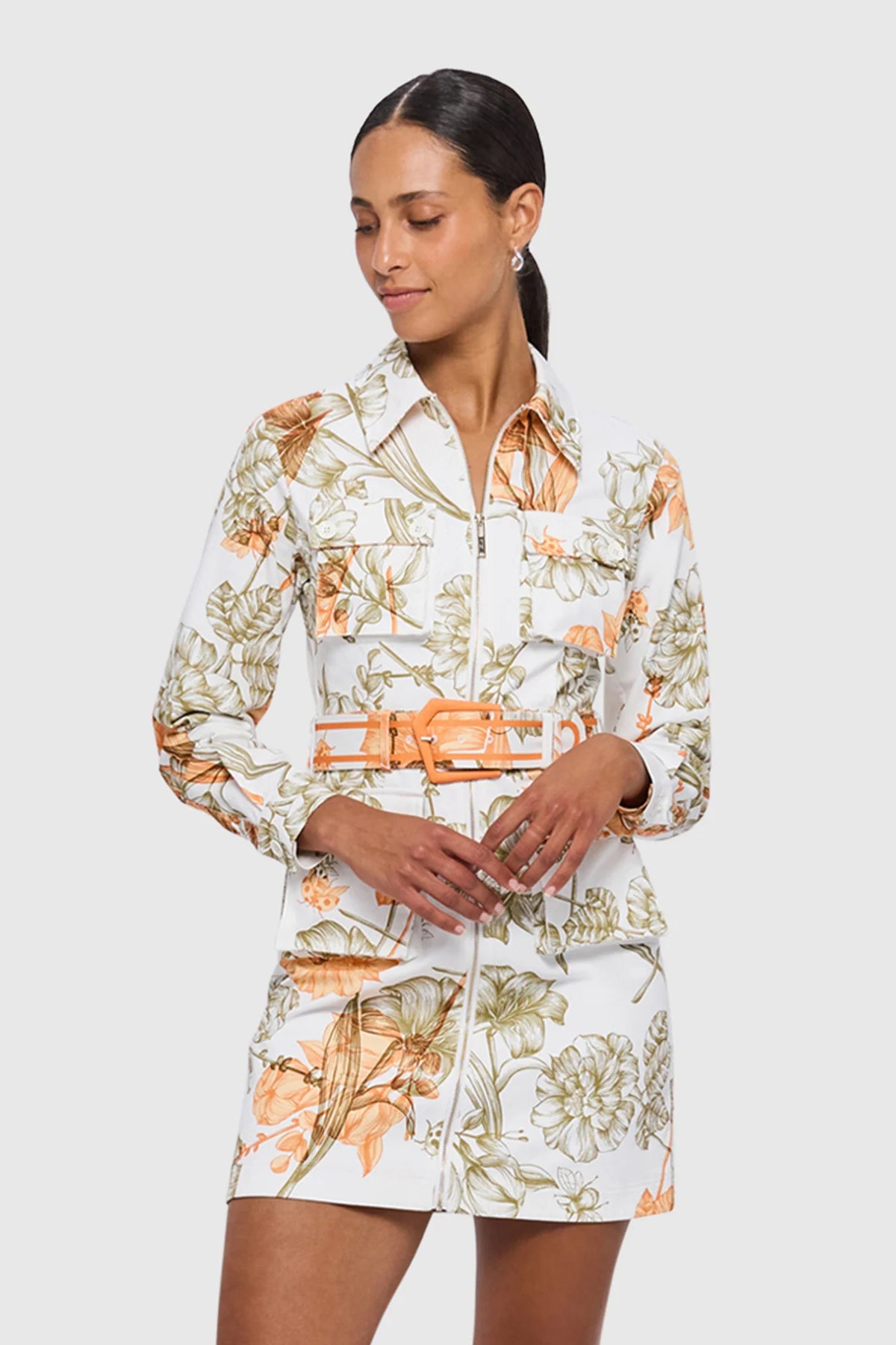 Leo & Lin Millie Pocket Shirt Mini Dress - Kumquats – Dress Hire AU