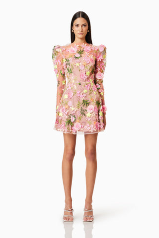 Elliatt Aella Long Sleeve Aline Mini Dress - Pink Multi