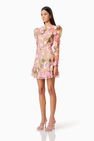 Elliatt Aella Long Sleeve Aline Mini Dress - Pink Multi