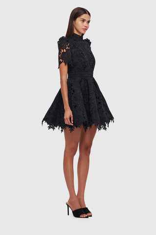 Leo Lin Elise Lace Short Sleeve Mini Dress - Ebony