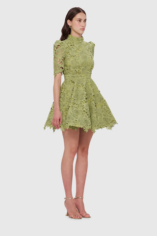 Leo Lin Elise Lace Short Sleeve Mini Dress - Olive