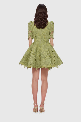 Leo Lin Elise Lace Short Sleeve Mini Dress - Olive