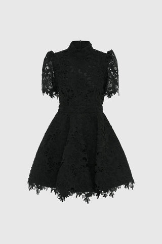 Leo Lin Elise Lace Short Sleeve Mini Dress - Ebony