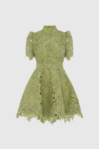 Leo Lin Elise Lace Short Sleeve Mini Dress - Olive