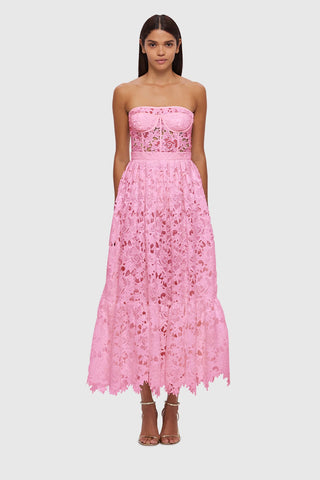 Leo Lin Emilia Lace Bustier Midi Dress - Candy Pink