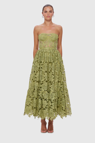 Leo Lin Emilia Lace Bustier Midi Dress - Olive