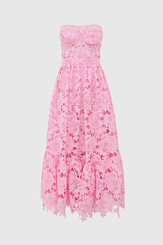 Leo Lin Emilia Lace Bustier Midi Dress - Candy Pink