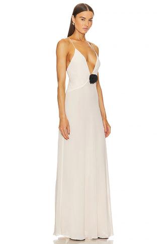 Helsa Studio Sheer Deep V Long Slip Dress - Cream