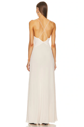 Helsa Studio Sheer Deep V Long Slip Dress - Cream