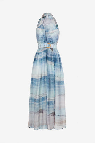 Sofia Irina Halter Neck Maxi Dress - Light Blue Ocean