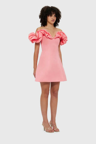 Leo Lin Bella Off Shoulder Frill Mini Dress - Strawberry Pink