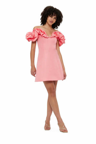 Leo Lin Bella Off Shoulder Frill Mini Dress - Strawberry Pink