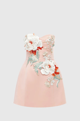 Leo Lin Rosario Appliqué Bustier Mini Dress - Peony Print