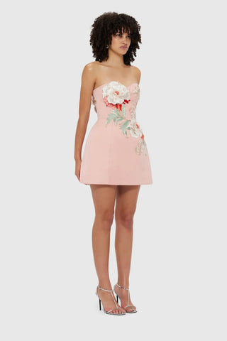 Leo Lin Rosario Appliqué Bustier Mini Dress - Peony Print