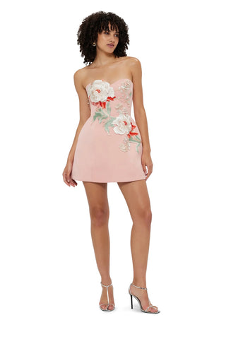 Leo Lin Rosario Appliqué Bustier Mini Dress - Peony Print