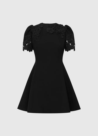 Leo Lin Elyse Appliqué Short Sleeve Mini Dress - Ebony