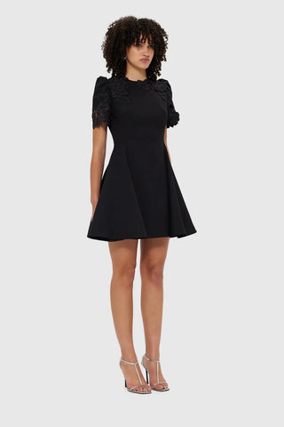 Leo Lin Elyse Appliqué Short Sleeve Mini Dress - Ebony